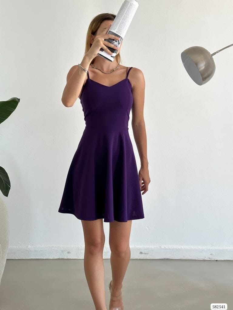 Sırt Çapraz Mini Elbise Mor