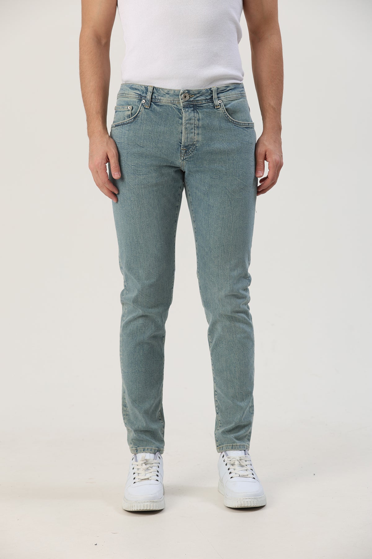 Erkek Slim Fit Jean Buz Mavi
