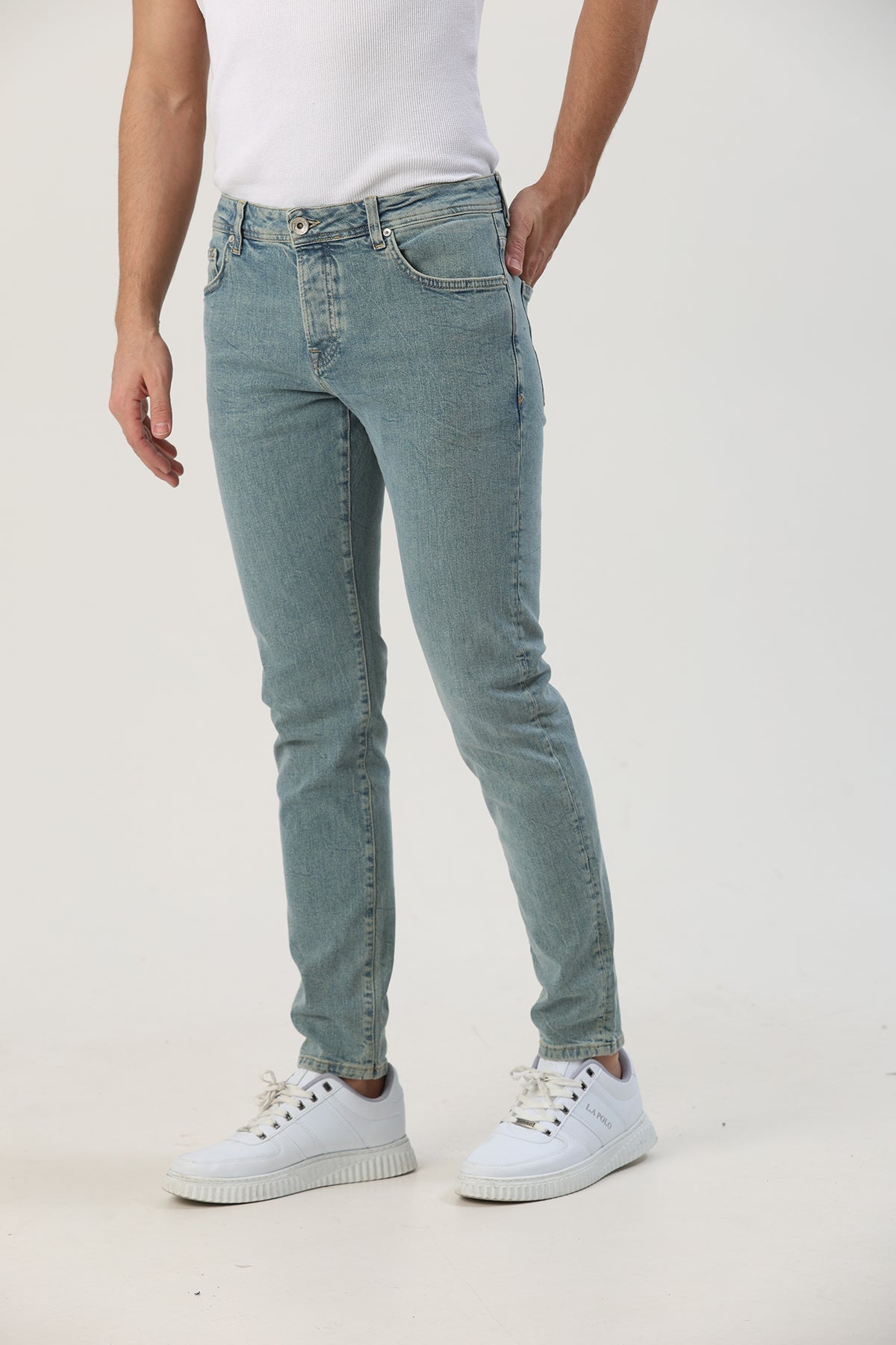 Erkek Slim Fit Jean Buz Mavi