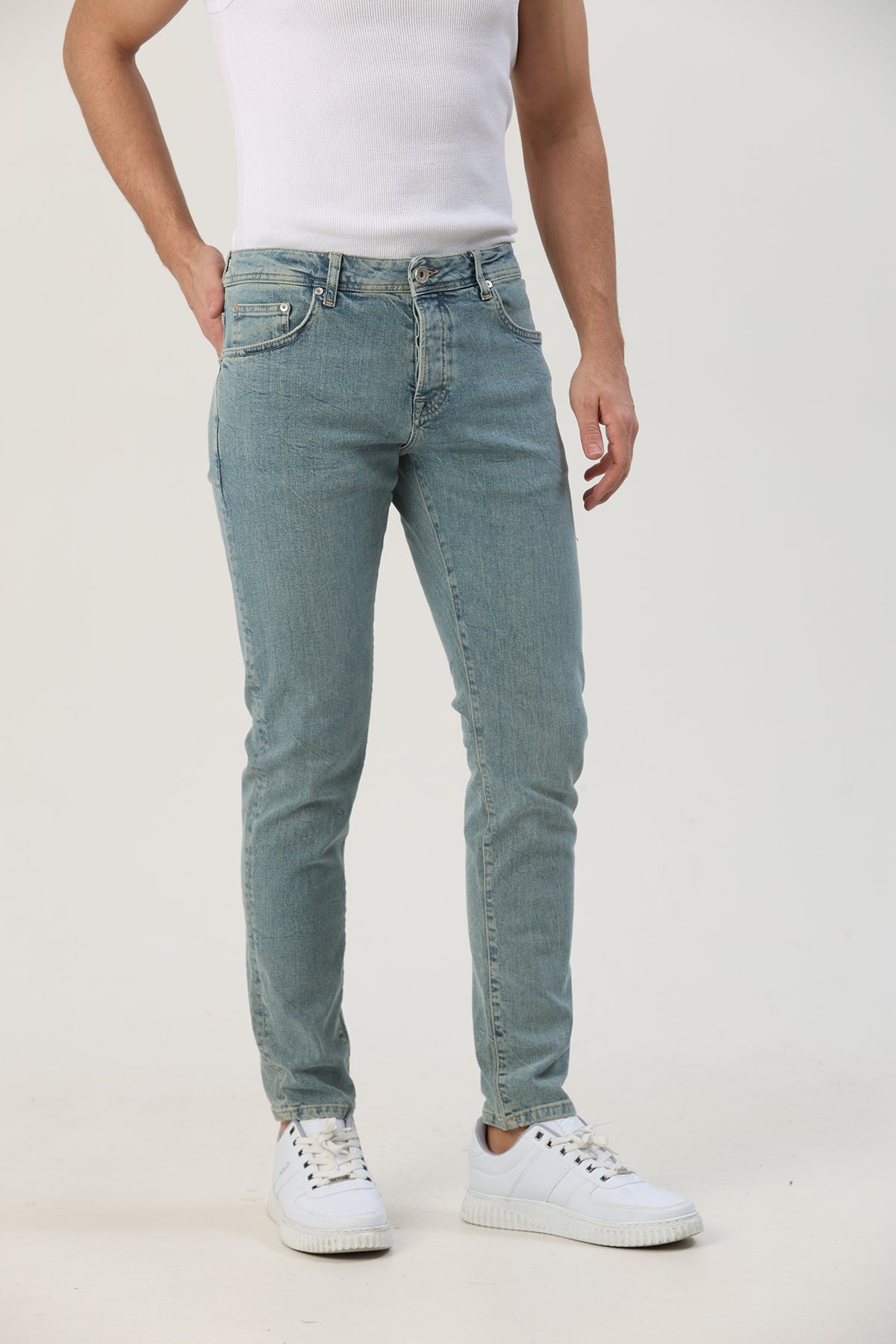 Erkek Slim Fit Jean Buz Mavi