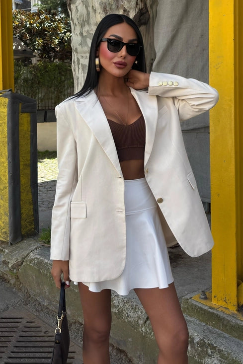 Agnes Blazer Keten Ceket Bej