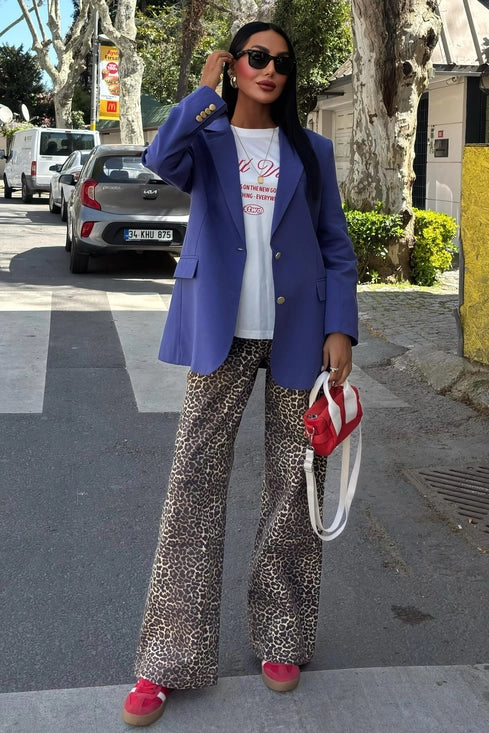 Agnes Blazer Keten Ceket Lacivert