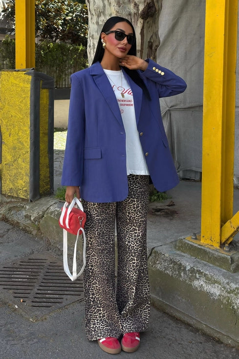 Agnes Blazer Keten Ceket Lacivert