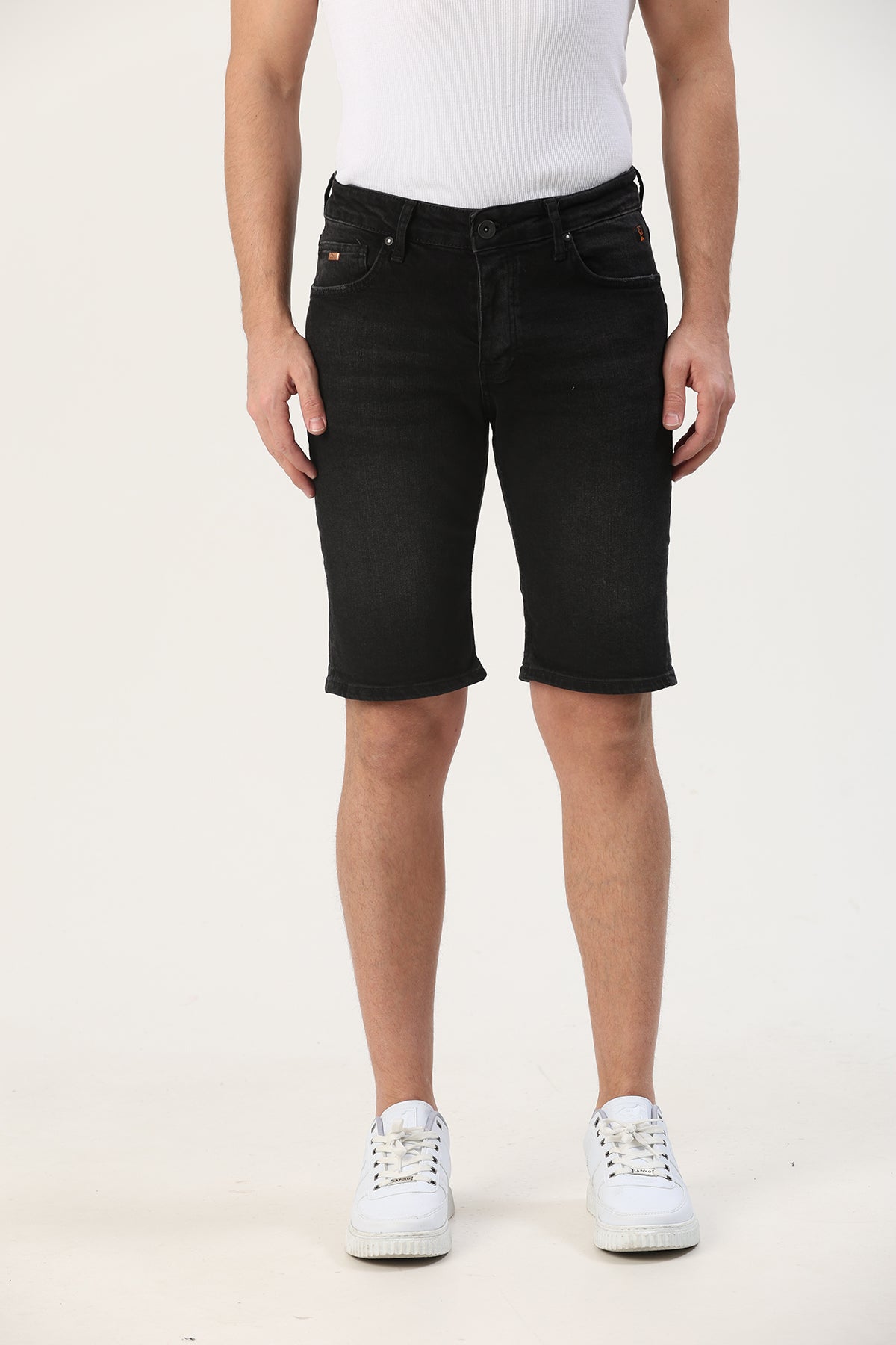 Slim Fit Erkek Kot Şort Siyah