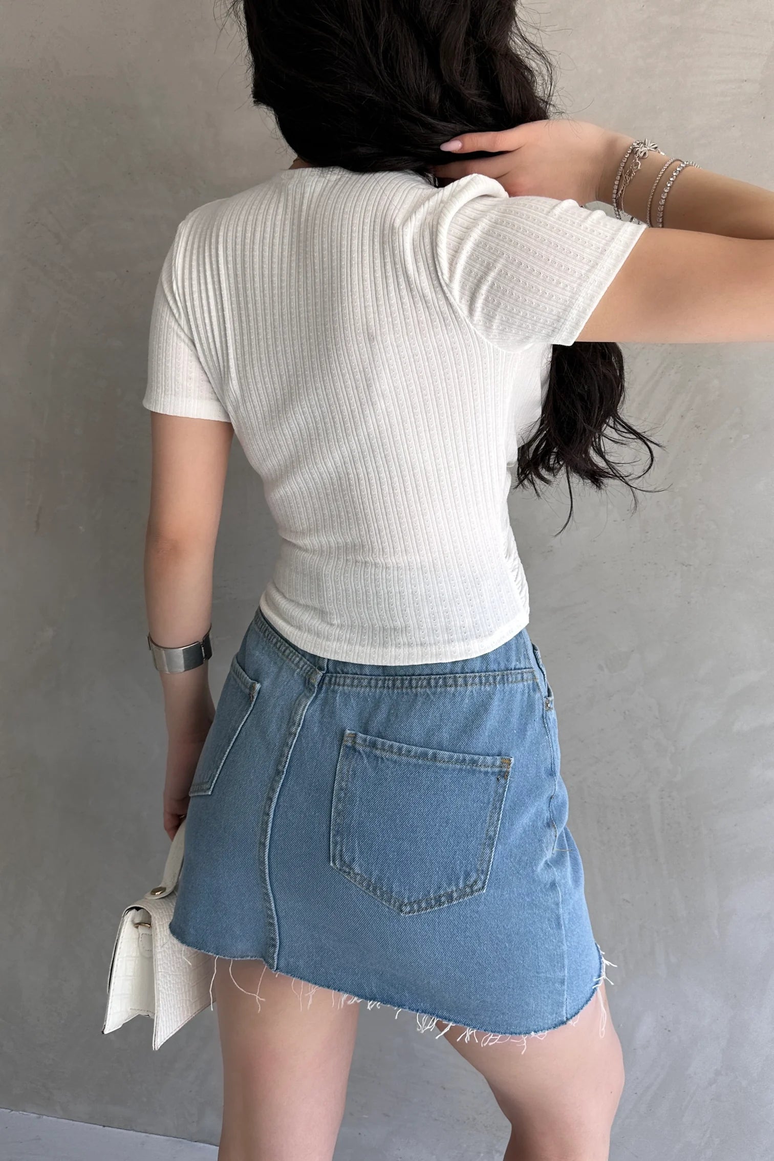 Kruvaze Yaka Crop Bluz Beyaz