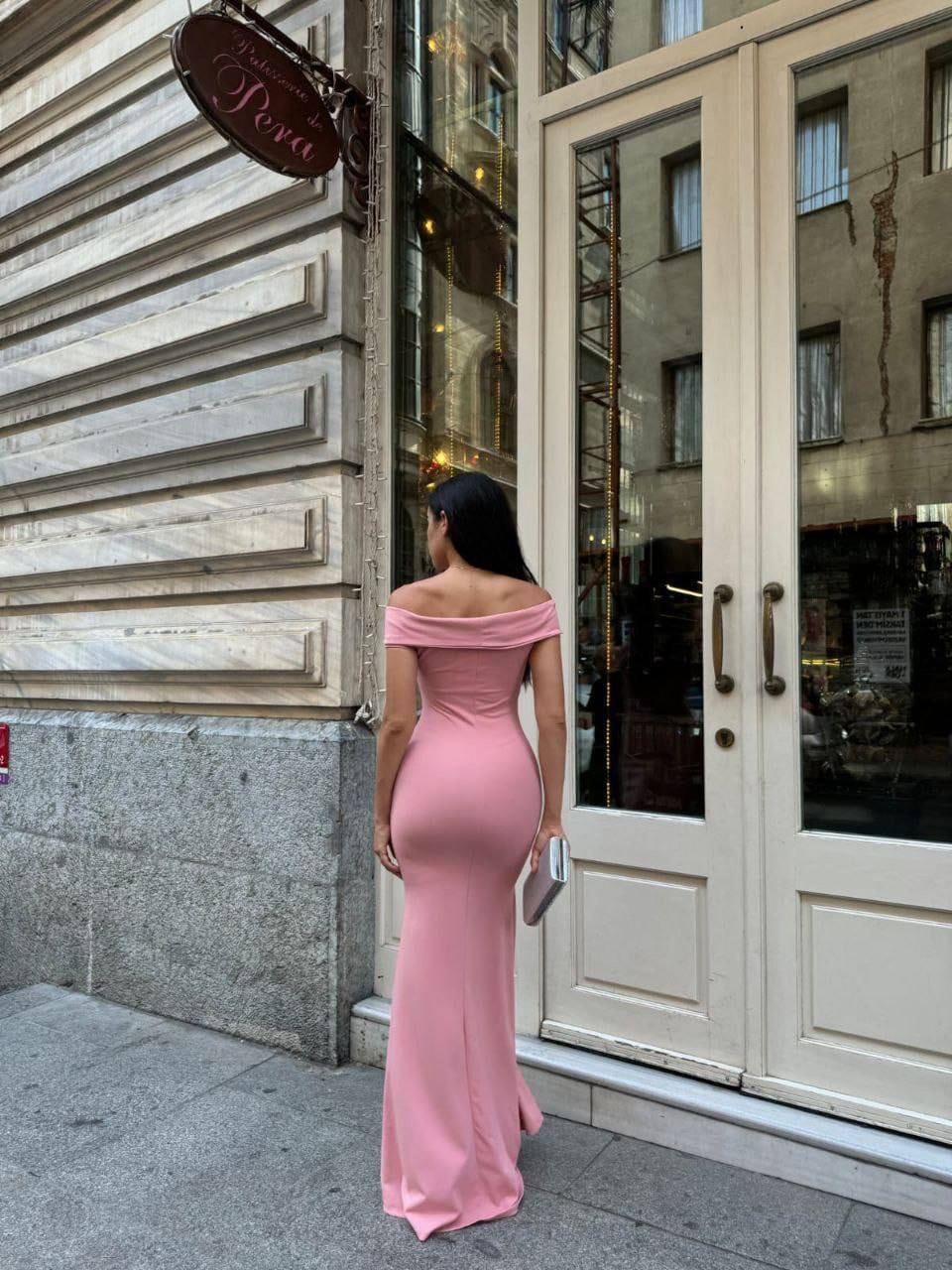 Göğüs Çapraz Detay Abiye Pembe