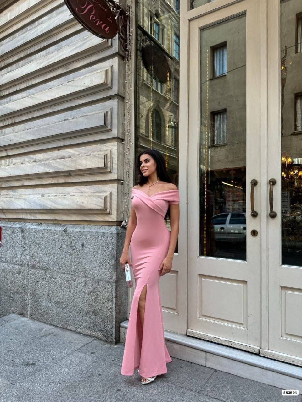 Göğüs Çapraz Detay Abiye Pembe