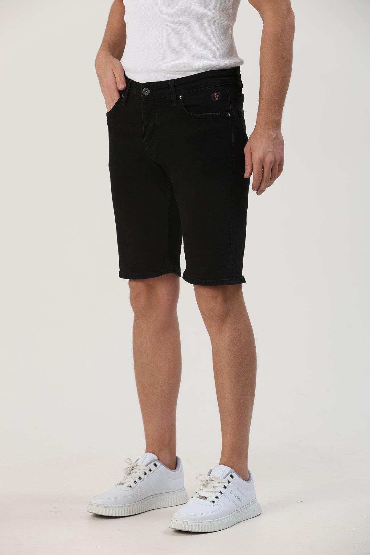 Slim Fit Erkek Kot Şort Füme