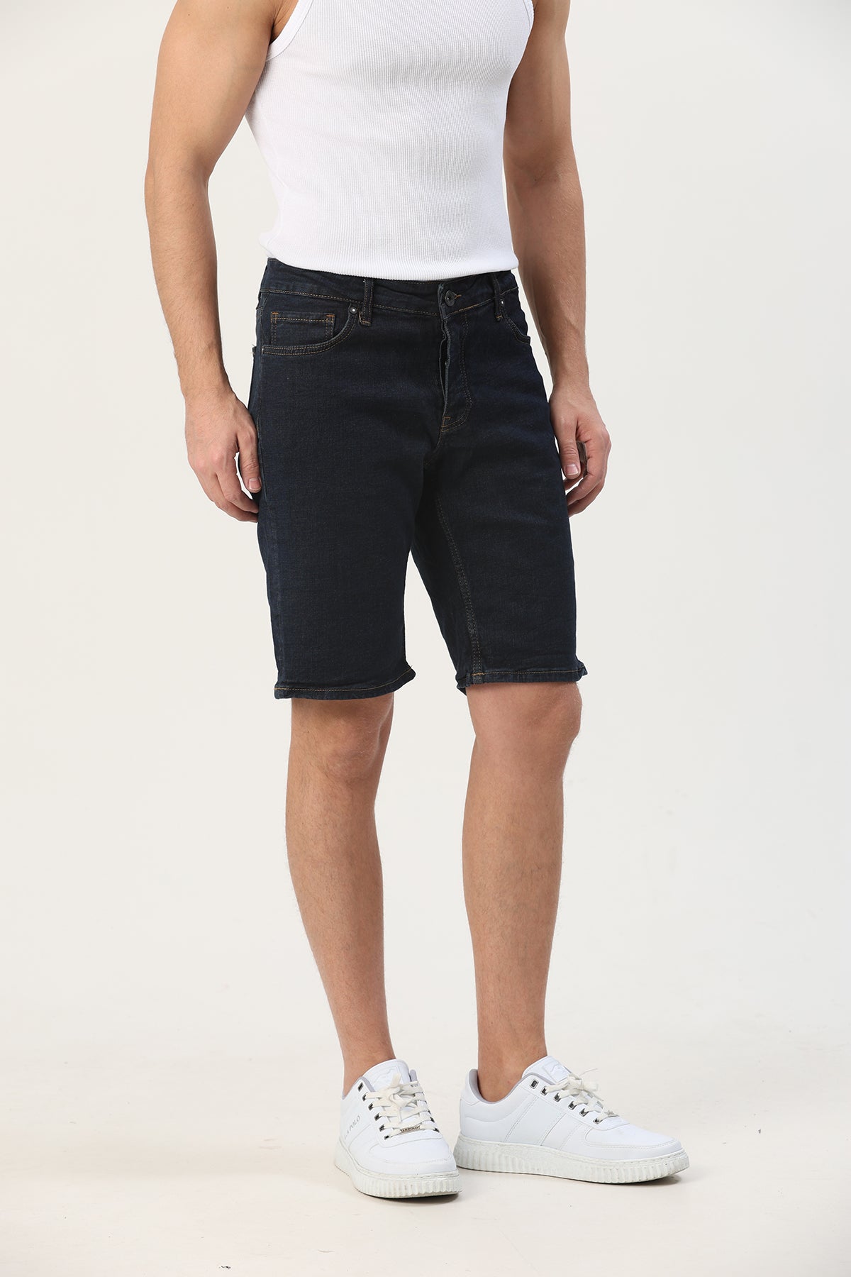 Slim Fit Erkek Kot Şort Ham Lacivert