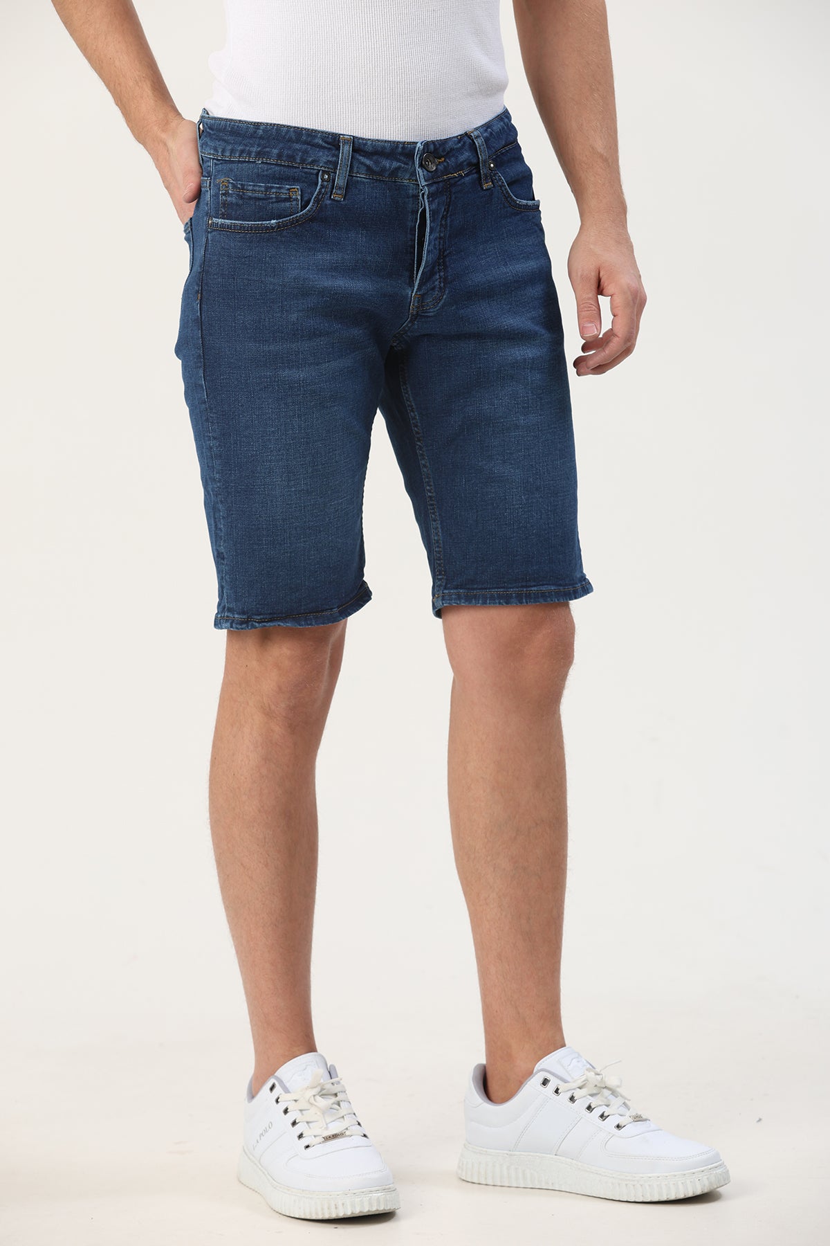 Slim Fit Erkek Kot Şort Lacivert