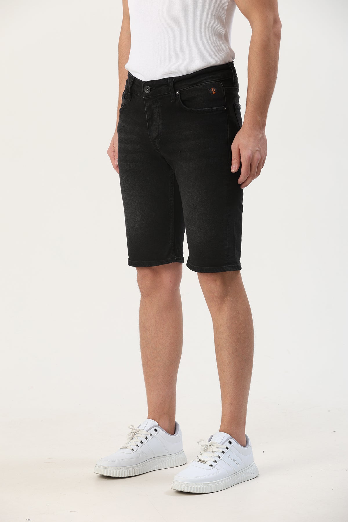 Slim Fit Erkek Kot Şort Siyah