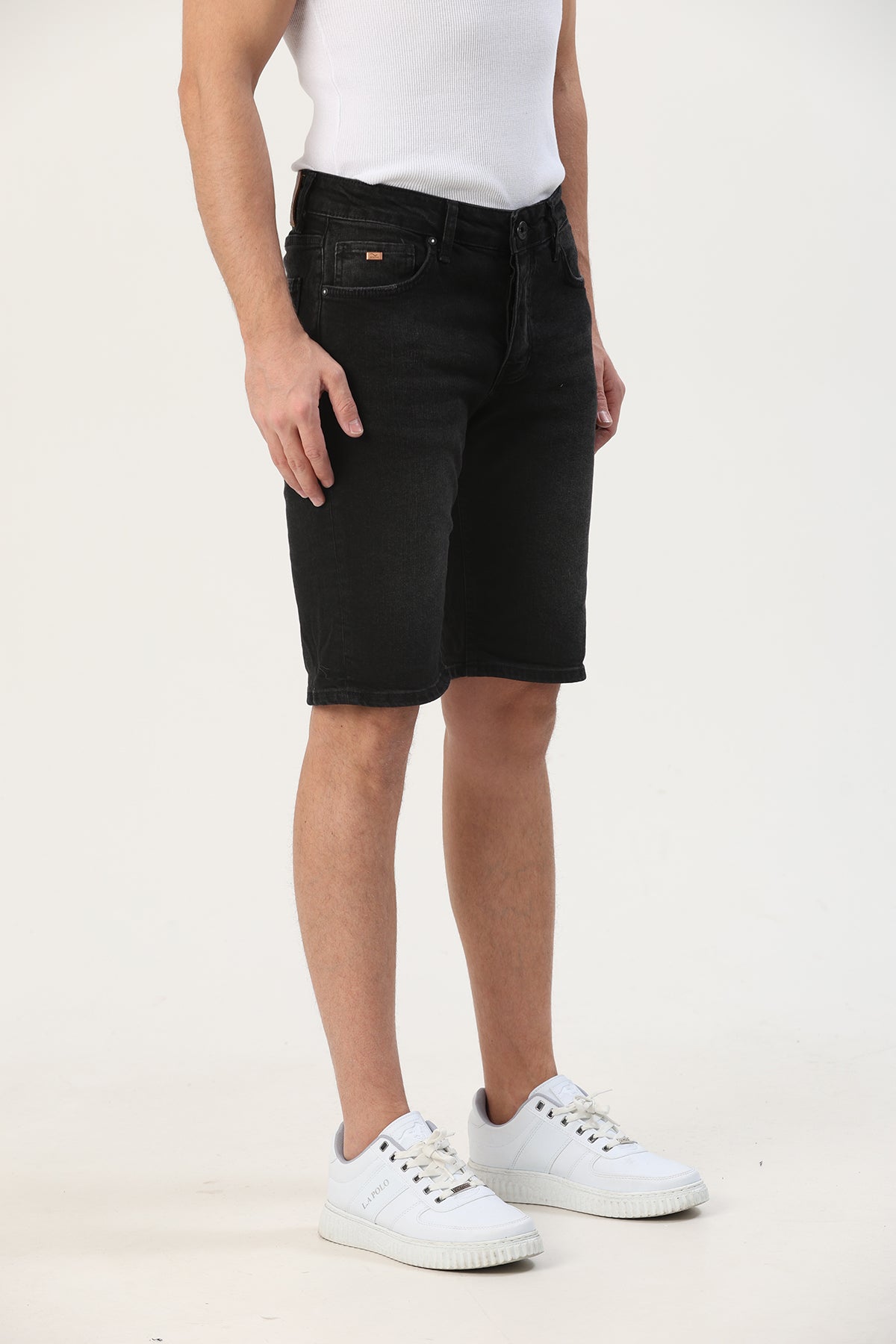 Slim Fit Erkek Kot Şort Siyah